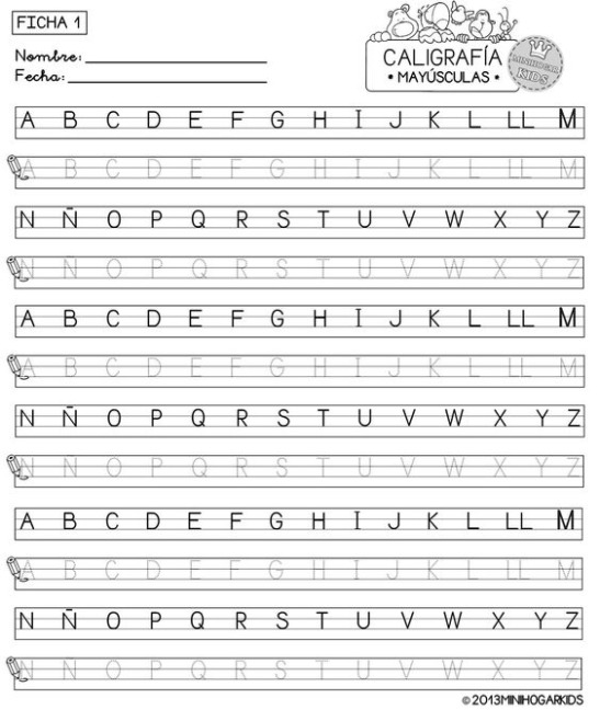 Fichas para aprender a escribir el abecedario
